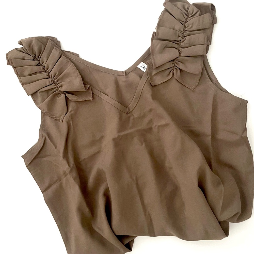 Zenana mocha ruffle sleeve top